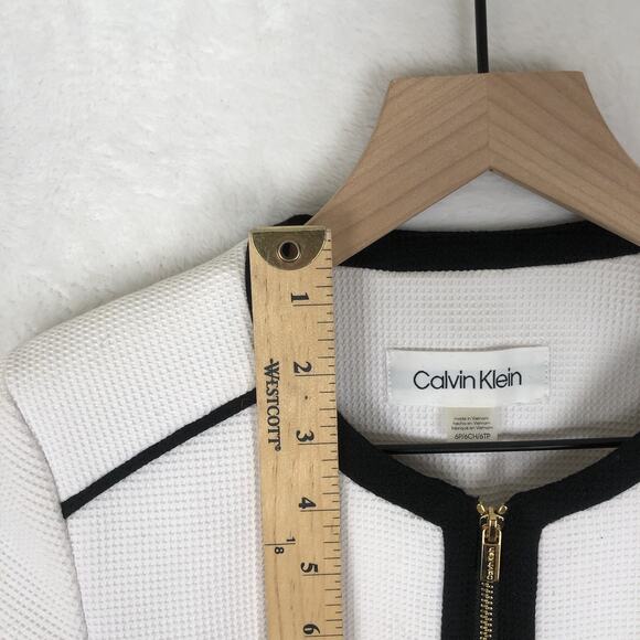 NWT TALBOTS Pique Jacket Sz 6P Petite White Black Piping Pockets Zip Career NEW - Picture 8 of 13